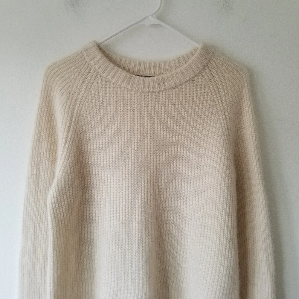 Quince 100% Cashmere Fisherman Ribbed Knit Cream Crew Neck Sweater Size Large - Picture 4 of 12